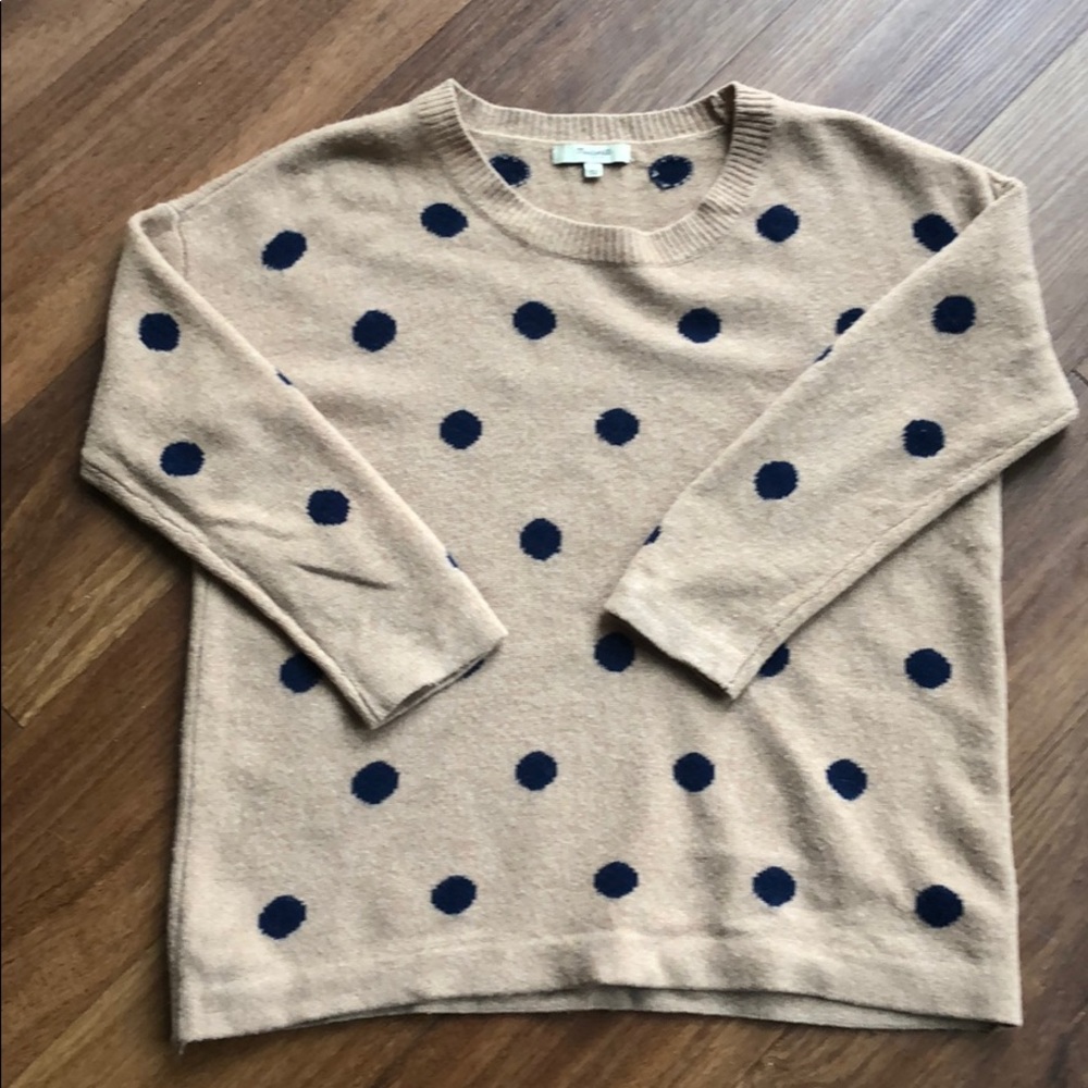 Tan and navy polka dot Marino wool sweater
